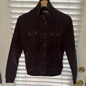 Woman’s Rubbish Dark Brown corduroy distressed Bomber Jacket.